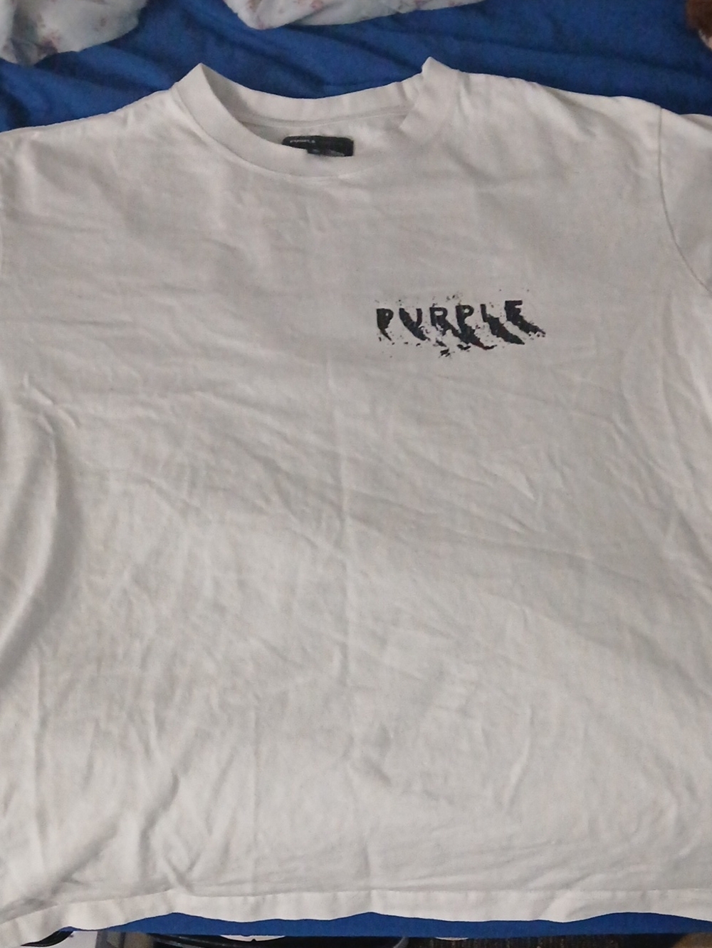 White Crewneck T-Shirt with 'Purple' Chest Logo